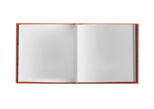 Opened hardcover notebook isolated on white background