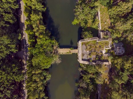 Aerial directly above view of fort Ertbrand, part of fortengordel around Antwerp