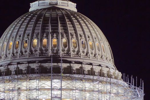 The white house building at night. The lights of the white house.