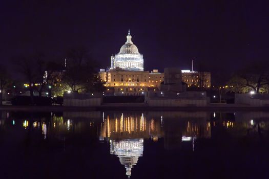 The white house building at night. The lights of the white house.