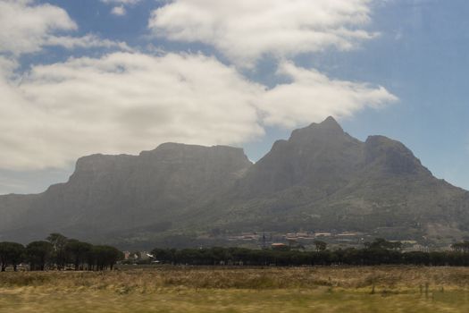 Table Mountain and blue sky in Cape Town, South Africa.