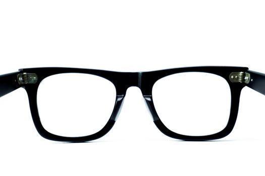 Black glasses , View from the back of the lens on white background