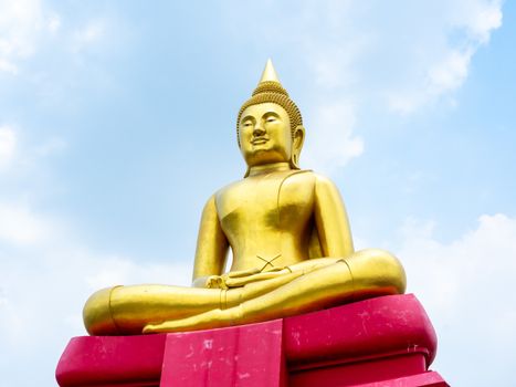 PATHUM THANI, THAILAND - May 2 : 2020. Beautiful big buddha "Luang Phor Sothorn" on blue sky background at Wat Bot Temple at Pathum Thani, THAILAND.