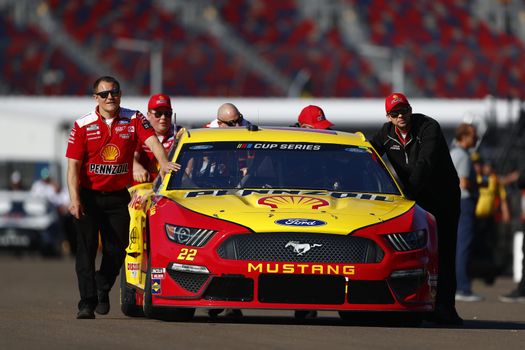 Joey Logano (22) gets ready to qualify for the FanShield 500 at Phoenix Raceway in Avondale, Arizona.