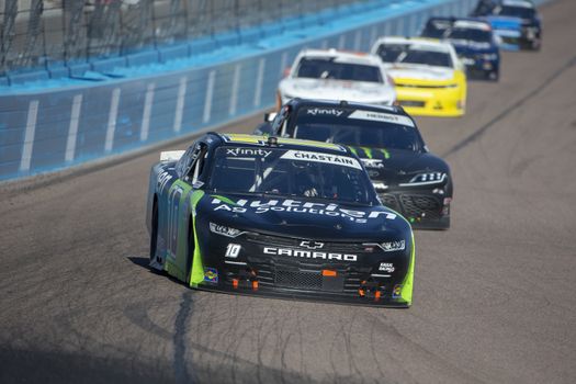 Ross Chastain (10) races for position for the LS Tractor 200 at Phoenix Raceway in Avondale, Arizona.