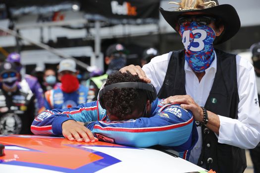 Darrell Wallace, Jr (43) gets ready for the GEICO 500 at Talladega Superspeedway in Lincoln, Alabama.