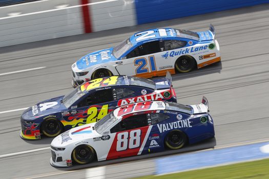 Alex Bowman (88) races down the dogleg during the GEICO 500 at Talladega Superspeedway in Lincoln, Alabama.
