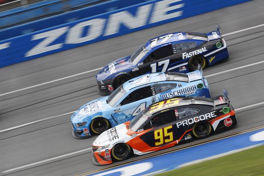 Christopher Bell (95) races down the dogleg during the GEICO 500 at Talladega Superspeedway in Lincoln, Alabama.