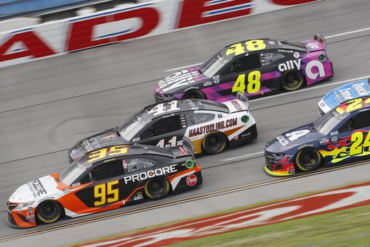 Christopher Bell (95) races down the dogleg during the GEICO 500 at Talladega Superspeedway in Lincoln, Alabama.