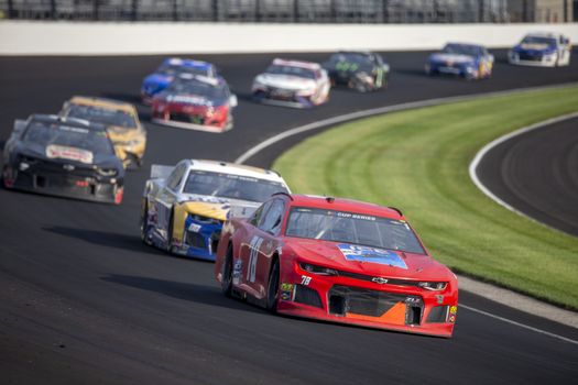 B.J. McLeod races for position for the Big Machine Hand Sanitizer 400 Powered by Big Machine Records at Indianapolis Motor Speedway in Indianapolis, .