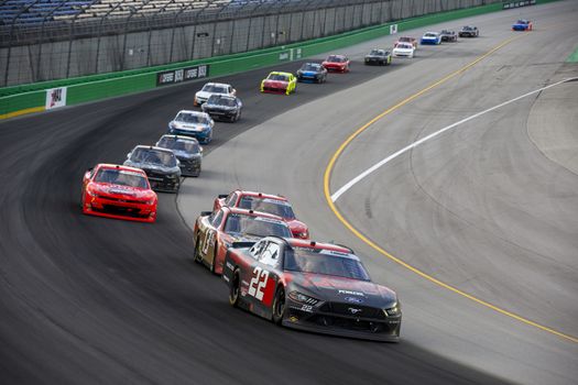 Austin Cindric (22) races for position for the Alsco 300 at Kentucky Speedway in Sparta, Kentucky.