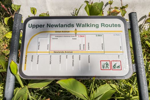 Upper Newlands Walking Routes street road sign in Cape Town.