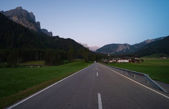 The long road leading to the Braies lake in Val Pusteria, South Tyrol Dolomites