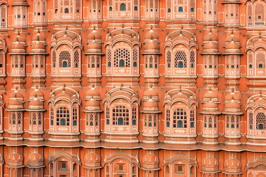 Famous Rajasthan Indian landmark - Hawa Mahal palace (Palace of the Winds) facade, Jaipur, Rajasthan, India