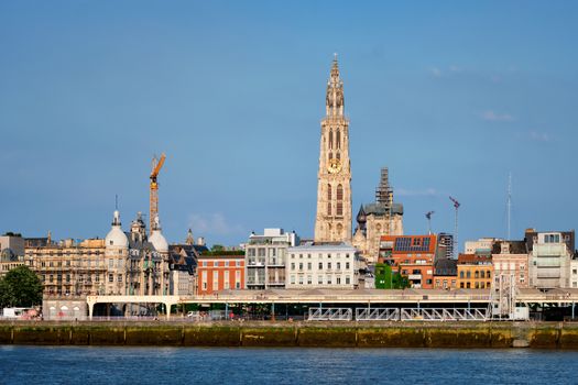 View of Antwerp over the River Scheldt, Belgium.