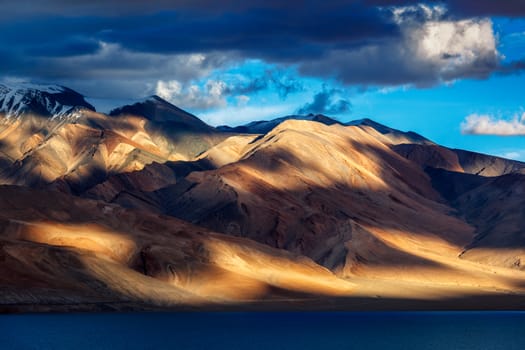 Himalayan lake Tso Moriri on sunset, Korzok, Ladakh, India