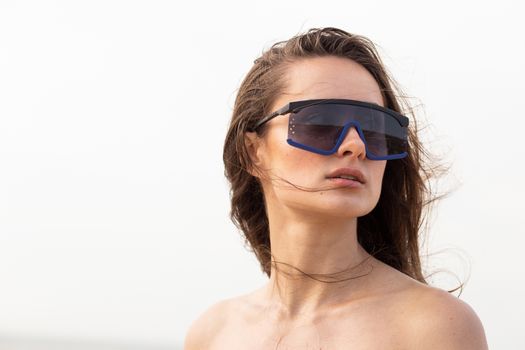 woman sunglass fashion accessories on beach modern model girl