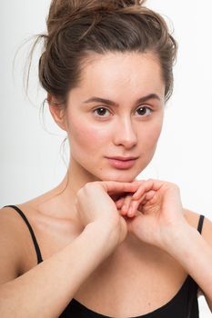 beauty product model woman white background massage oil
