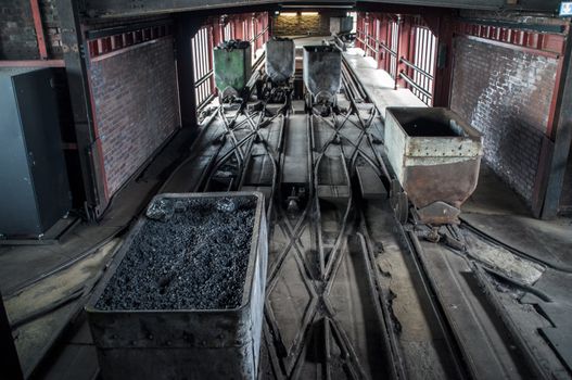 Mine carts in a former coal mine in Essen, Germany