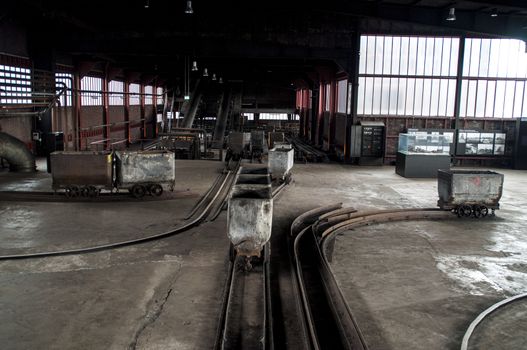 Mine carts in a former coal mine in Essen, Germany