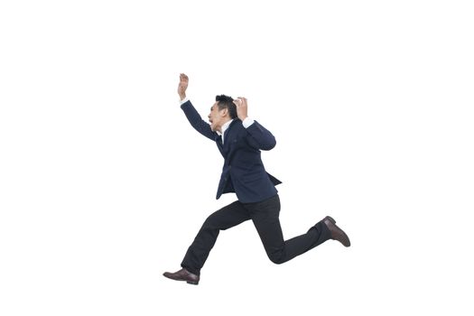 Asian Businessman  jump on white background, Business risk and success concept