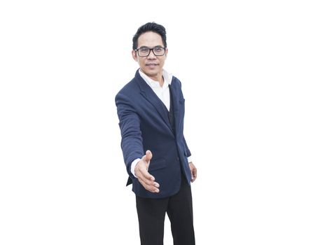 Asian business man hand shaking isolate on white background