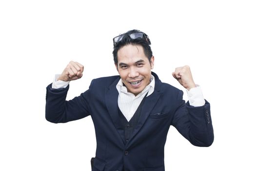 Portrait of a happy Asian business man on white background