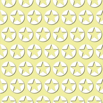 White stars icon on pale green background, seamless pattern. Paper cut style with drop shadows and highlights.