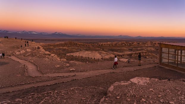 Looking sunset at Valle de la luna near San Pedro de Atacama in Chile.