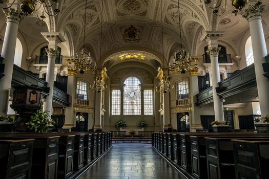 LONDON, UK - APR 19, 2019 : St Martin in the Field church interior at the north-east corner of Trafalgar Square.