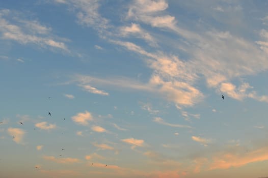 Beautiful eveing sky with clouds, air nature