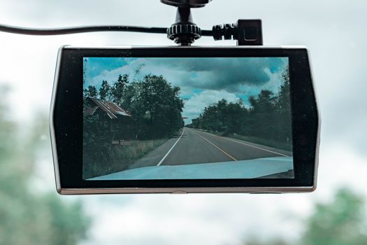 Closeup CCTV car camera for safety on the road accident