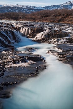 Bruarfoss waterfall in a sunny day, Iceland