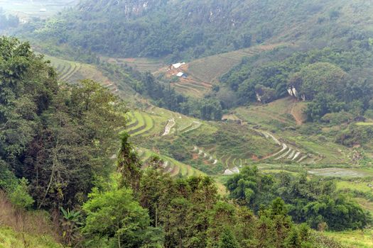 Landscape Vietnamese mountains view of Sapa Valley in Lao Cai Province in Vietnam