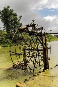 Bamboo old Water Wheel or Watermill Turbine pump