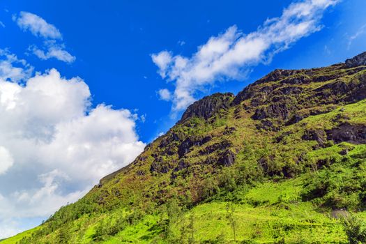 landscape terraces rice fields green grass blue sky cloud of Sapa, north Vietnam.