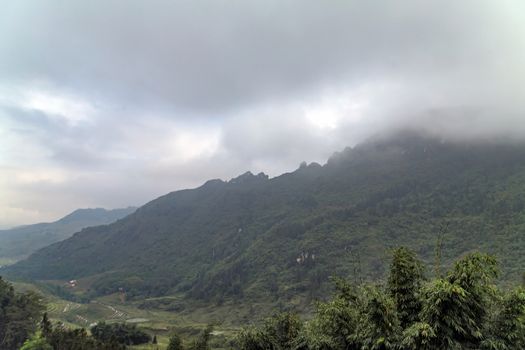 Tropical Sapa panoramic view to the majestic Landscape mountain Lao Cai Province in Vietnam