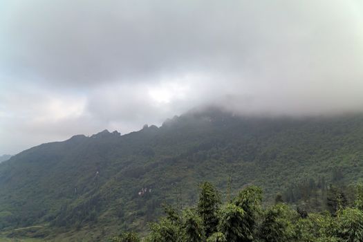 Tropical Sapa panoramic view to the majestic Landscape mountain Lao Cai Province in Vietnam