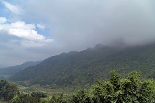 Landscape Vietnamese mountains view of Sapa Valley in Lao Cai Province in Vietnam