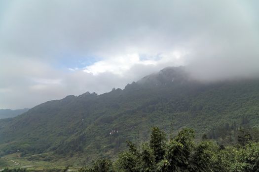 Tropical Sapa panoramic view to the majestic Landscape mountain Lao Cai Province in Vietnam
