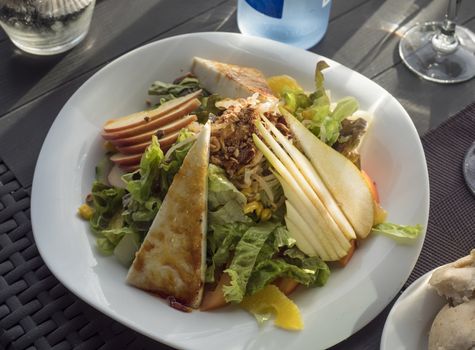 Pear Salad with Feta Cheese. Selective focus.