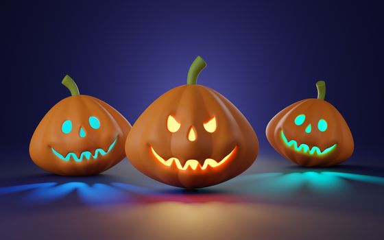 Happy halloween pumpkin background. Jack O Lantern is a carved pumpkin. 3d rendering.