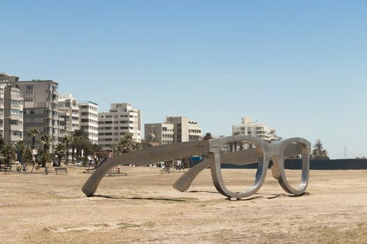 Huge glasses or sunglasses on the Sea Point beach promenade in South Africa's Cape Town.