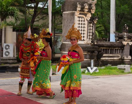 Port Benoa, Bali Indonesia -- Feb 28, 2016 -- Greeting at Port Benoa by people in native Balinese dress.