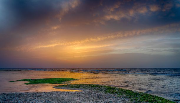 Romantic colorful silent sunset on Mediterranean sea