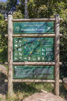 Table Mountain National Park Newlands Forest green information sign in Cape Town.