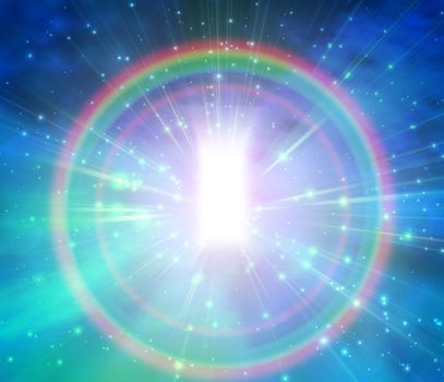 Shining Doorway and Circle Rainbow. 3D rendering