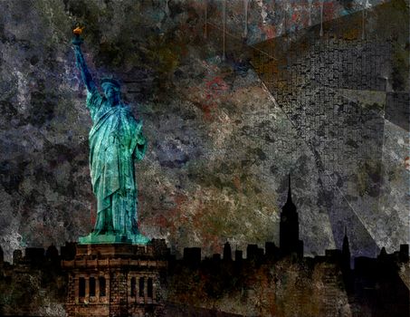 Statue of Liberty Grunge Background Illustration. 3D rendering