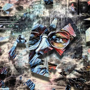 Abstract painting. Man's face. 3D rendering