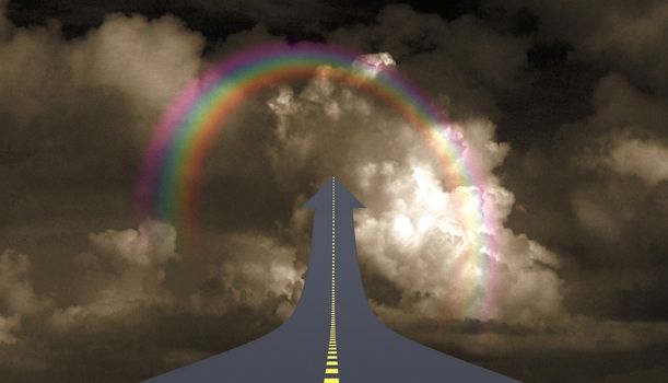 Highway to sky in arrow shape, rainbow